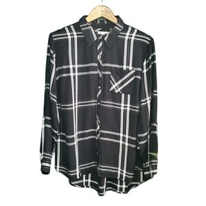Westsport Soft Button Down Long Sleeve Shirt Women's 1X Black White Plaid